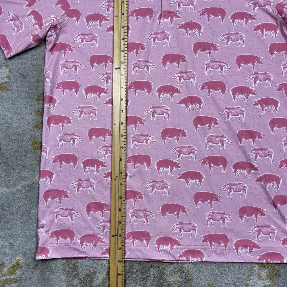 Waggle Polo Shirt Men's Large Pink Pigs All Over Print golf Performance Logo - Picture 6 of 6